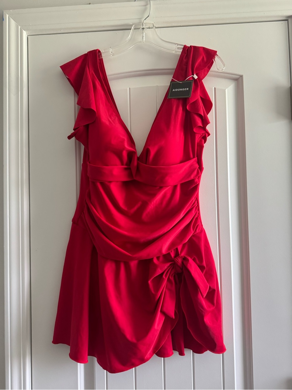 AIDONGER Red Ruffle-Detail One-Piece Swimdress